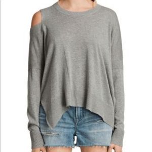All Saints Cecily cutout shoulder sweater with asymmetrical hem